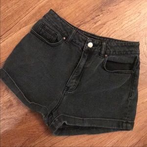 faded black high waisted denim shorts